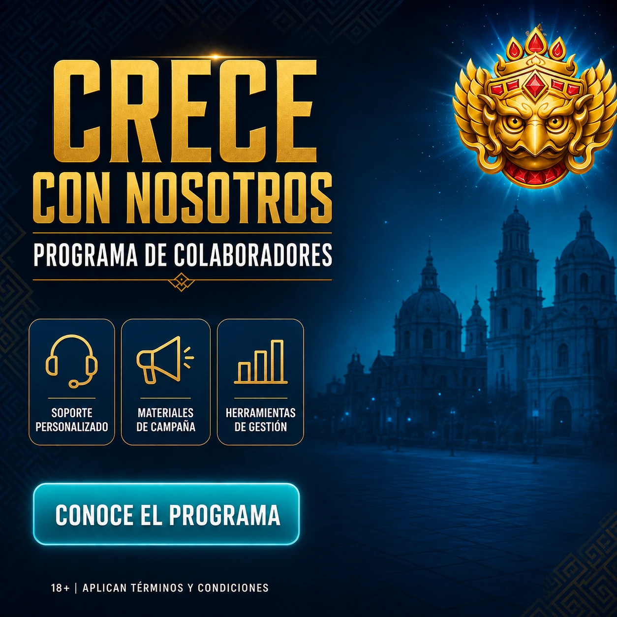 Crece con nosotros, programa de colaboradores. Soporte personalizado, materiales de campaña y herramientas de gestión. Conoce el programa. 18+. Aplican términos y condiciones.